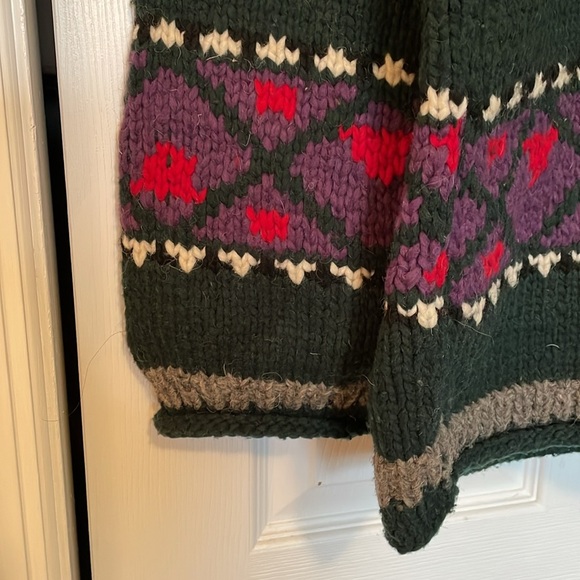 VTG Indian Weavings 100% wool sweater Crew neck  green Dragon diamond striped - Picture 6 of 12